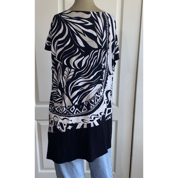 Chico's Tunic Top Size 3 Women XL Abstract Artsy Asymmetric Short Sleeve Classic - Picture 4 of 8